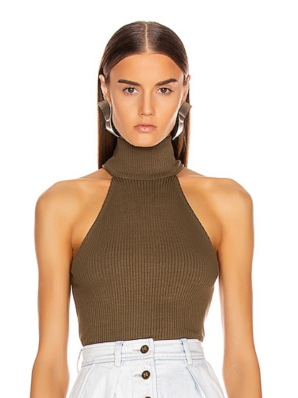 The Range Sleeveless Ribbed Turtleneck Tank - Olive